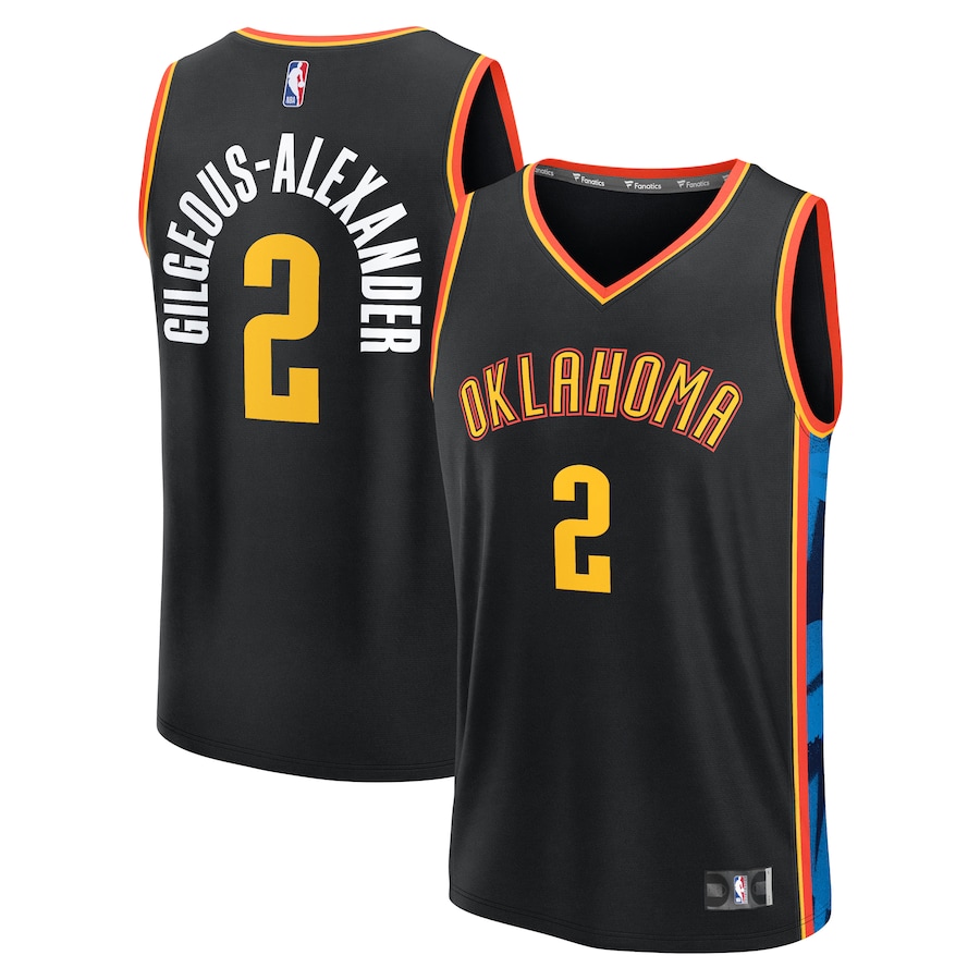 Men Oklahoma City Thunder #2 Shai Gilgeous-Alexander Fanatics Black City Edition 2024-25 Fast Break Player NBA Jersey->phoenix suns->NBA Jersey